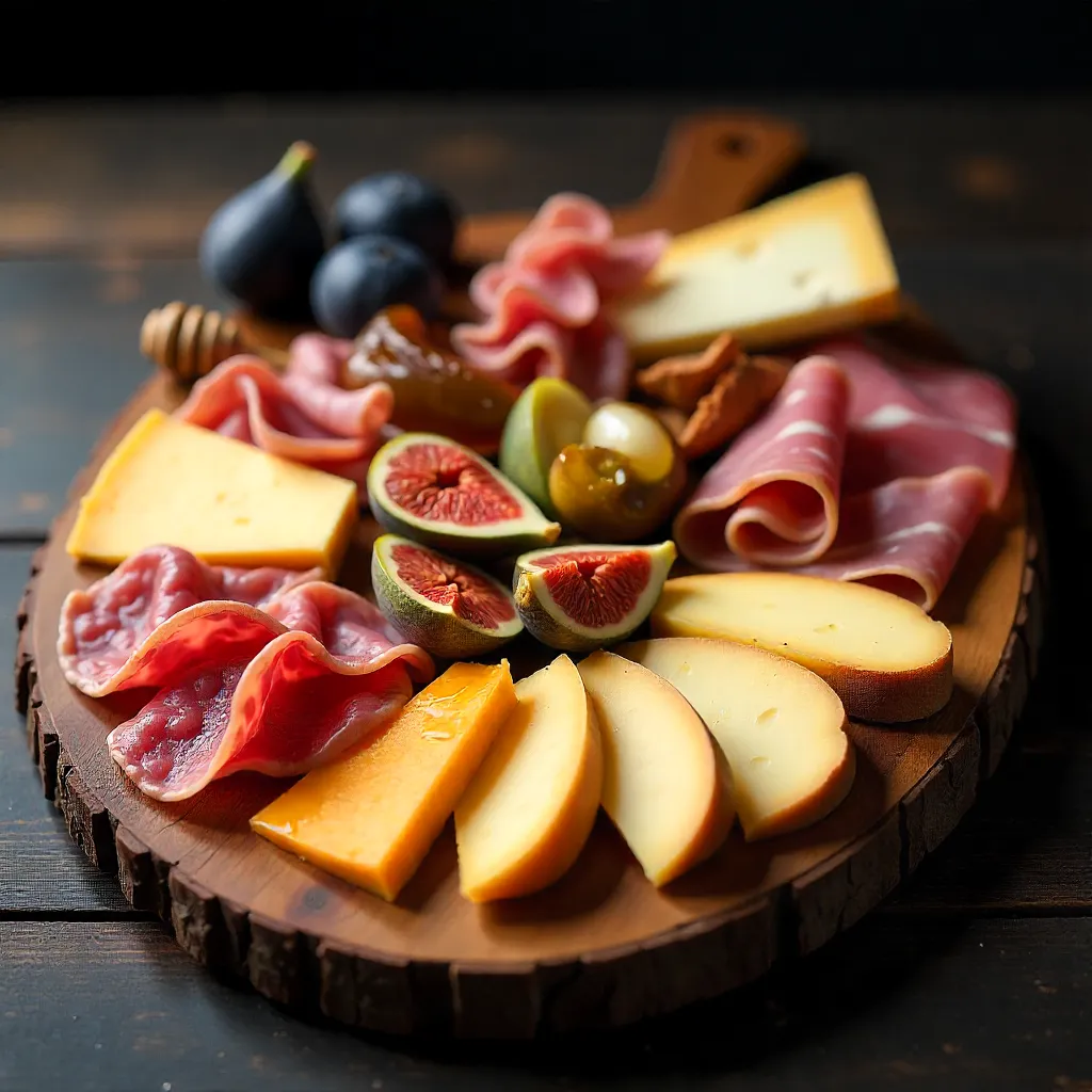 Tabla de embutidos gourmet con diseño artístico